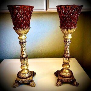 NWT ALEXANDRA'S ACCENTS Pair of Hollywood Regency Torchiere Lamps Beaded Shades